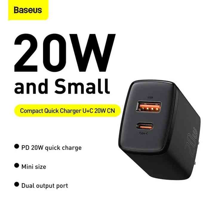 BASEUS U+C20W CN COMPACT QUICK CHARGER BLACK & White